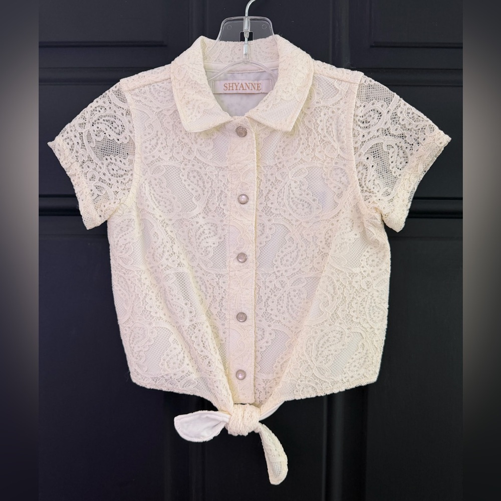Shyanne Toddler Girls’ Aspen Lace Button-down Tie Front Top